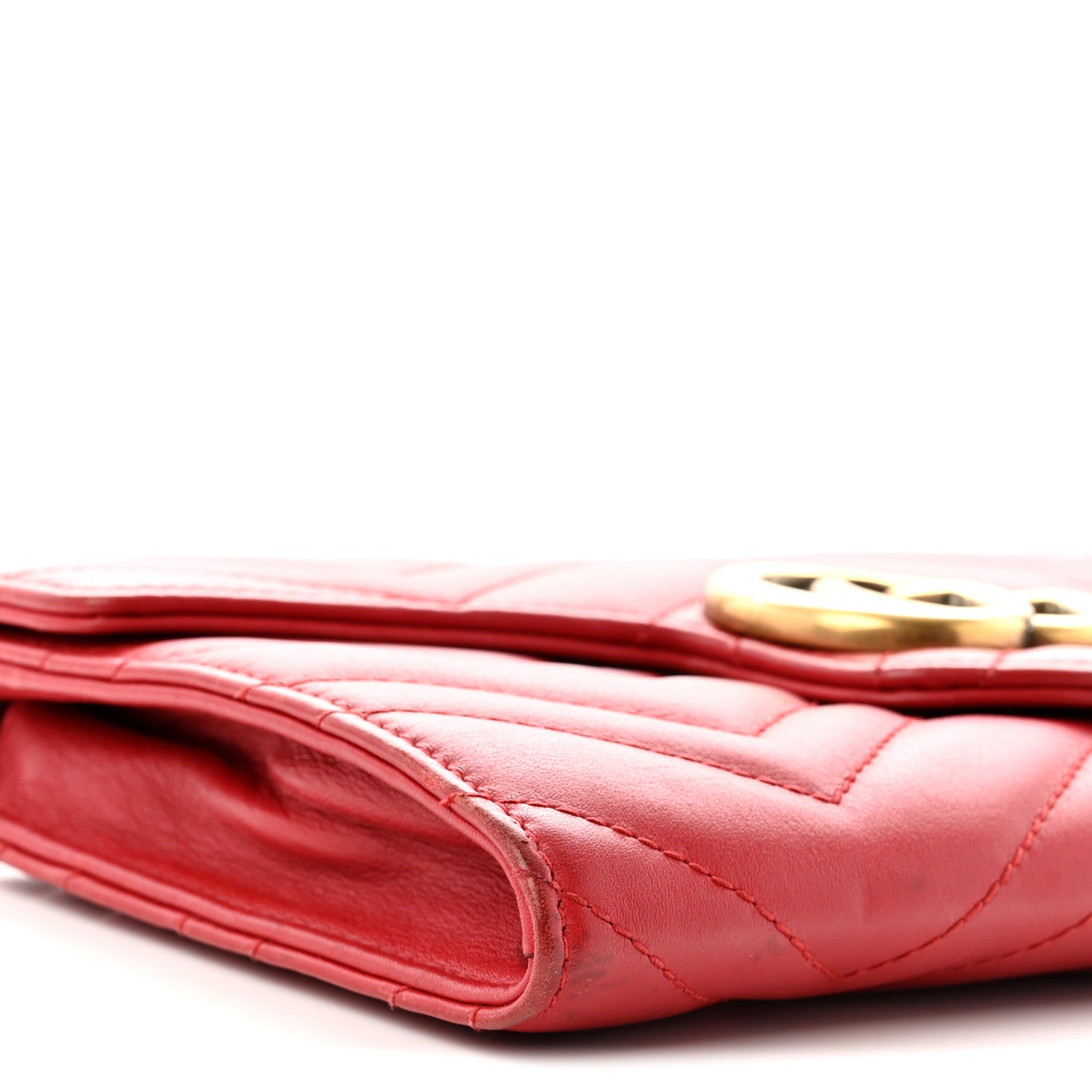 Gucci Calfskin Matelasse Mini GG Marmont Chain Wallet Hibiscus Red 9 of 12
