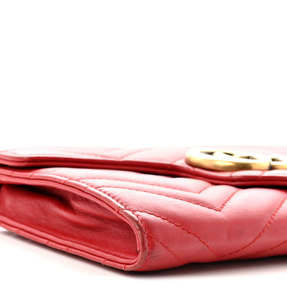 Gucci Calfskin Matelasse Mini GG Marmont Chain Wallet Hibiscus Red 9 of 12