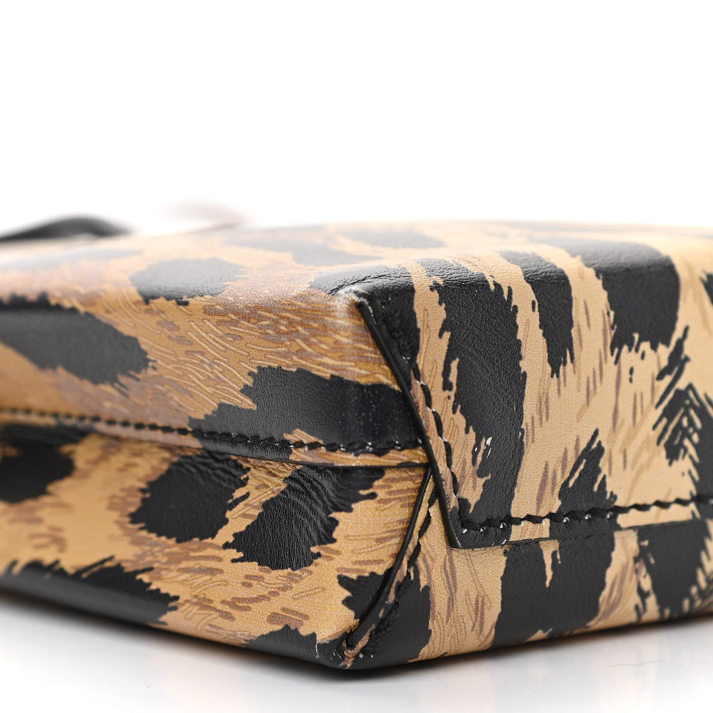 Smooth Calfskin Leopard Print Logo Shopping Phone Holder Bag Beige Black