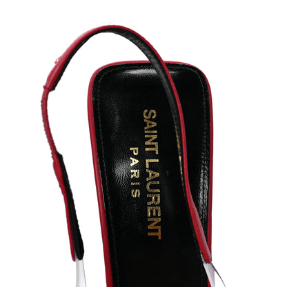 Saint Laurent Calfskin PVC Chica 115 Slingback Pumps 37.5 Red 7 of 7