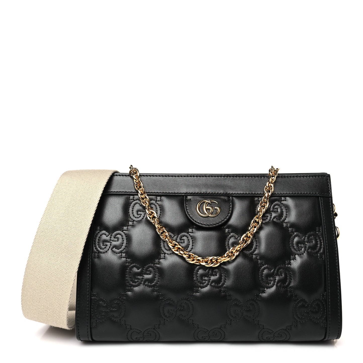 Calfskin GG Matelasse Small Slim Chain Shoulder Bag Black Natural