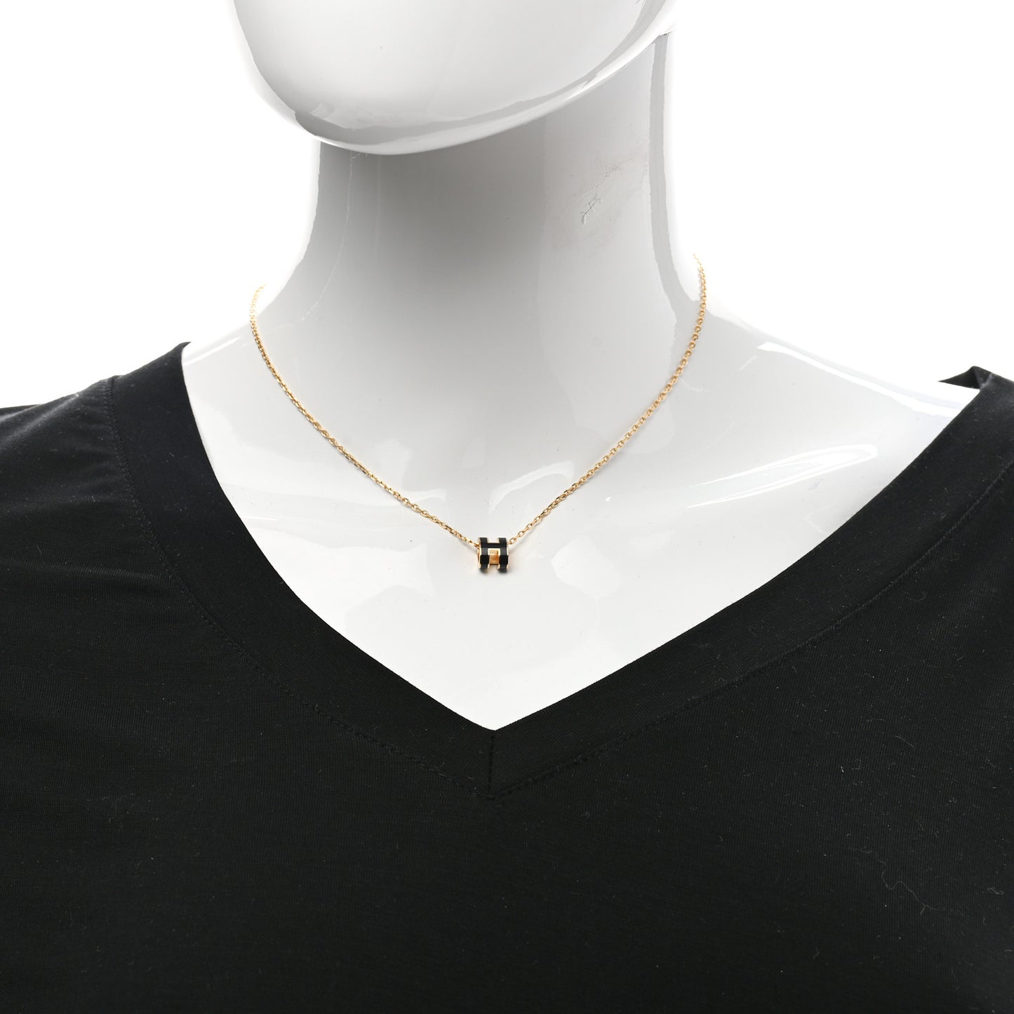 Lacquered Gold Mini Pop H Pendant Necklace Black