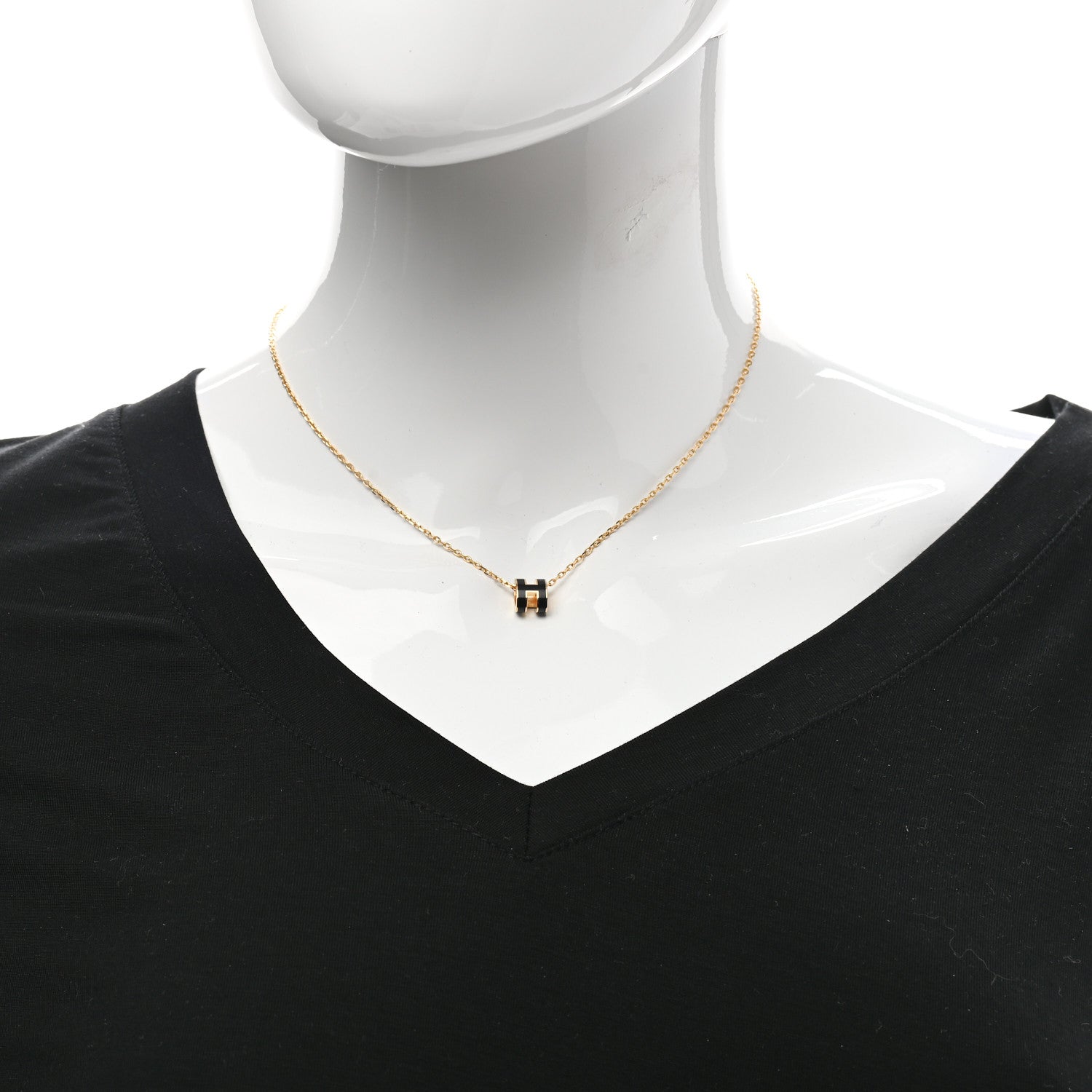 Hermes Lacquered Gold Mini Pop H Pendant Necklace Black 2 of 6