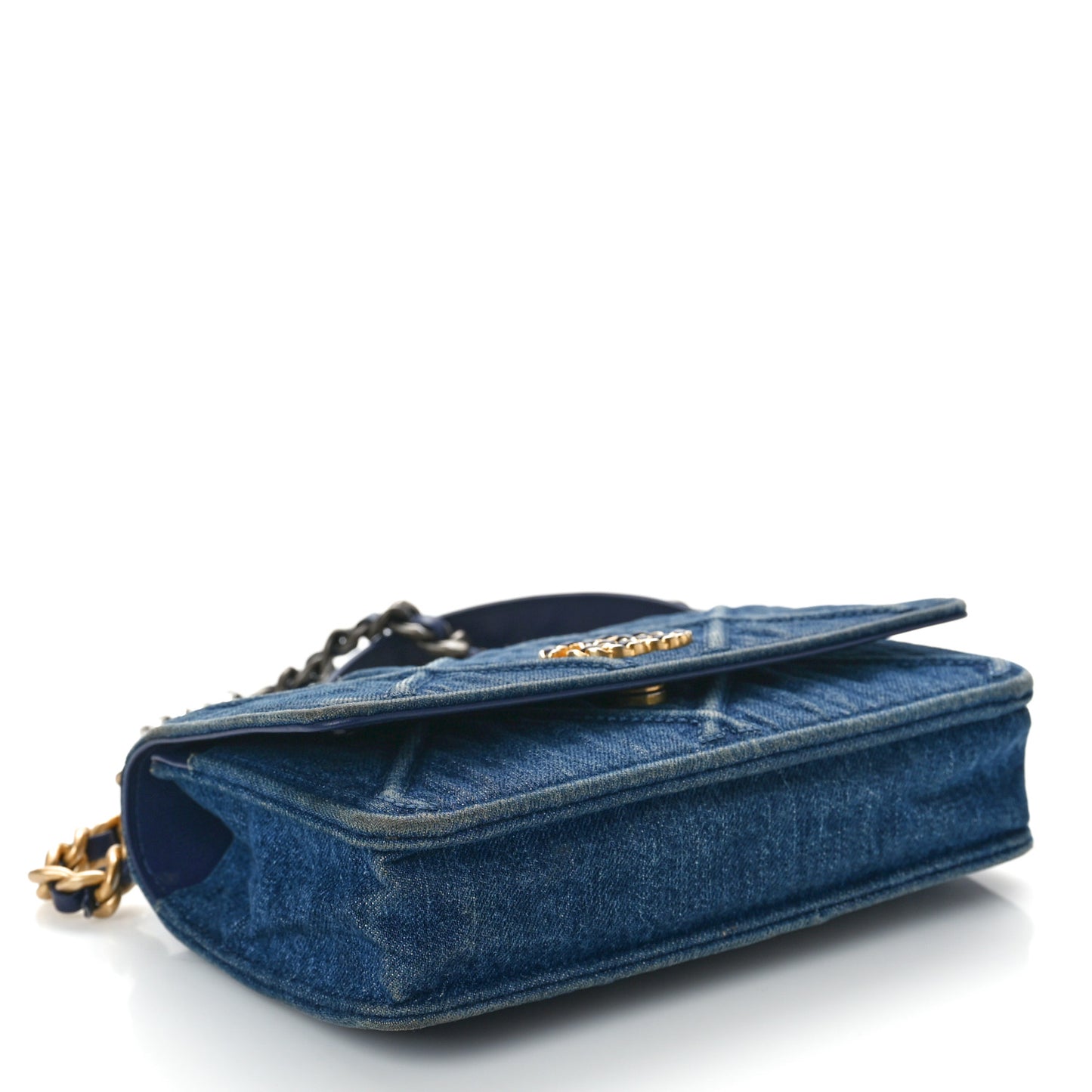 Denim Quilted Chanel 19 Wallet On Chain WOC Blue