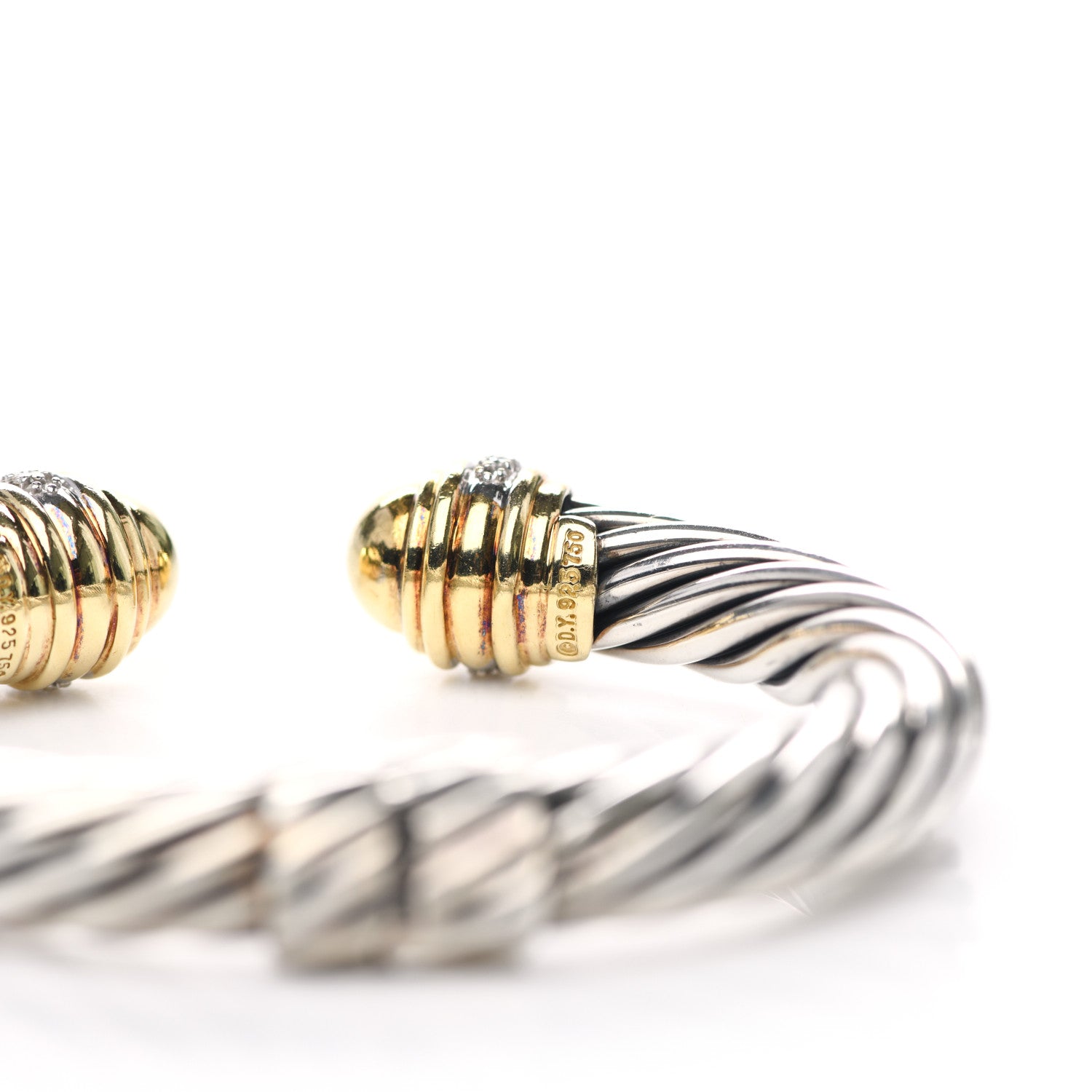 David Yurman Sterling Silver 18K Yellow Gold Diamond 10mm Cable Classics Dome Bracelet 4 of 4