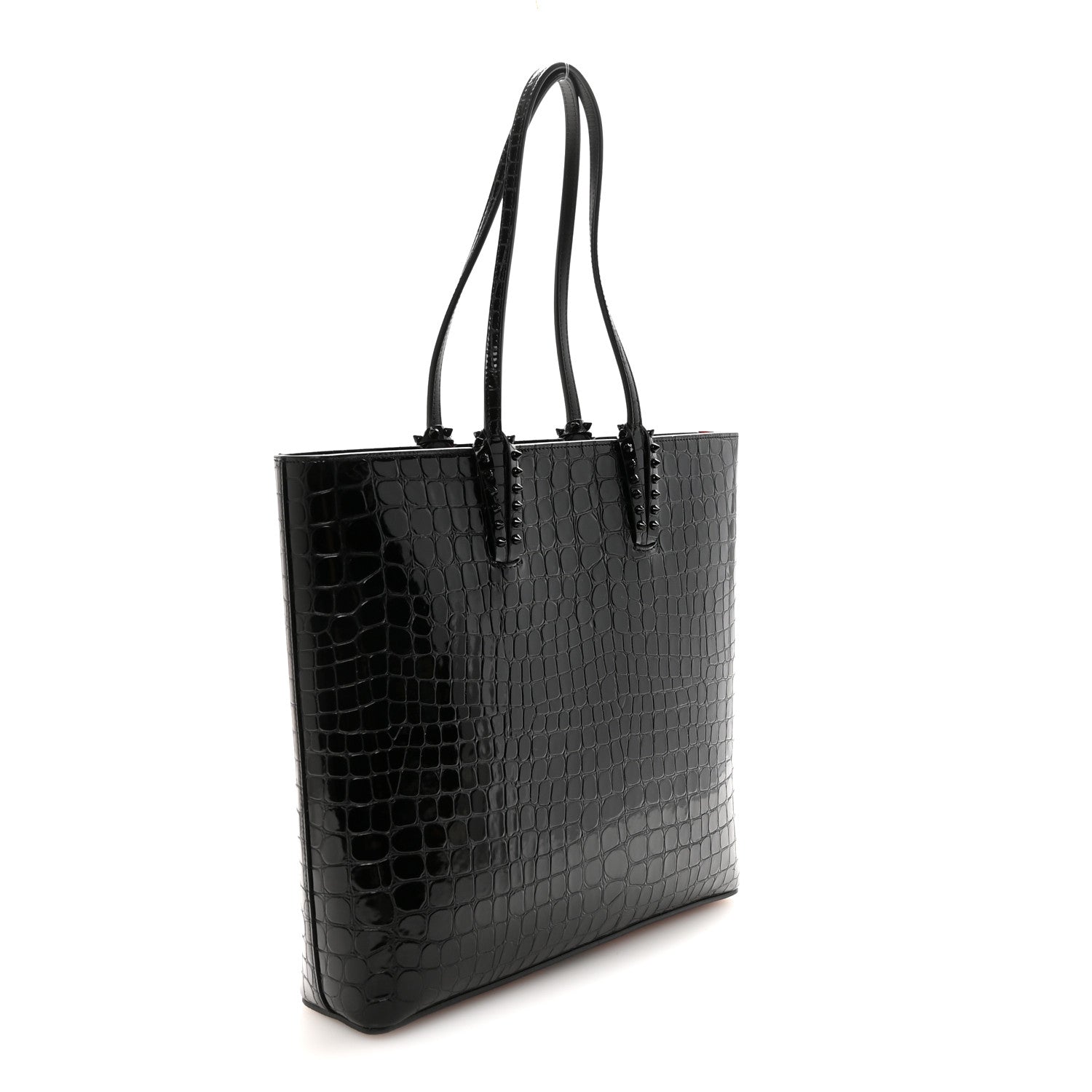 バッグ Christian Louboutin Christian Louboutin Patent Calfskin Crocodile Embossed Spikes