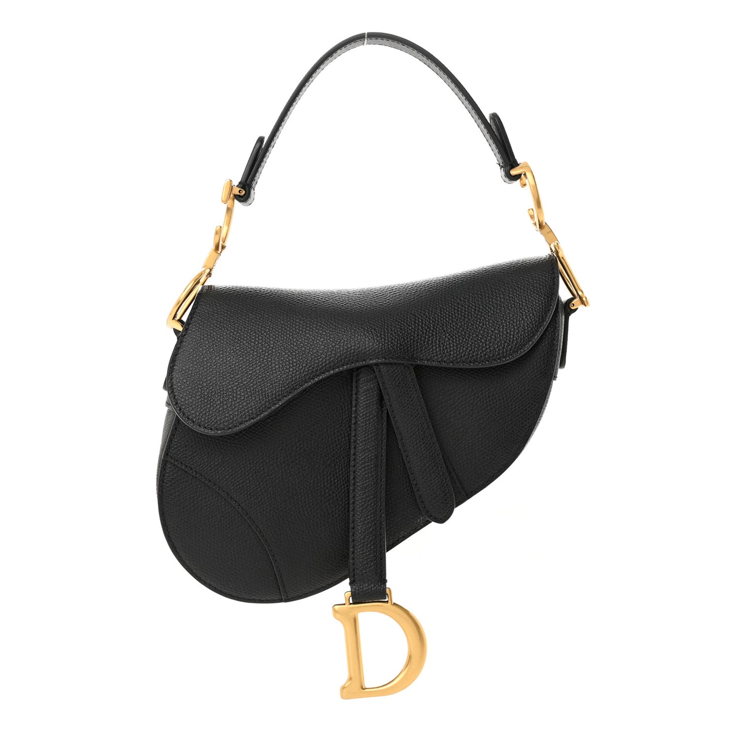 Grained Calfskin Mini Saddle Bag Black