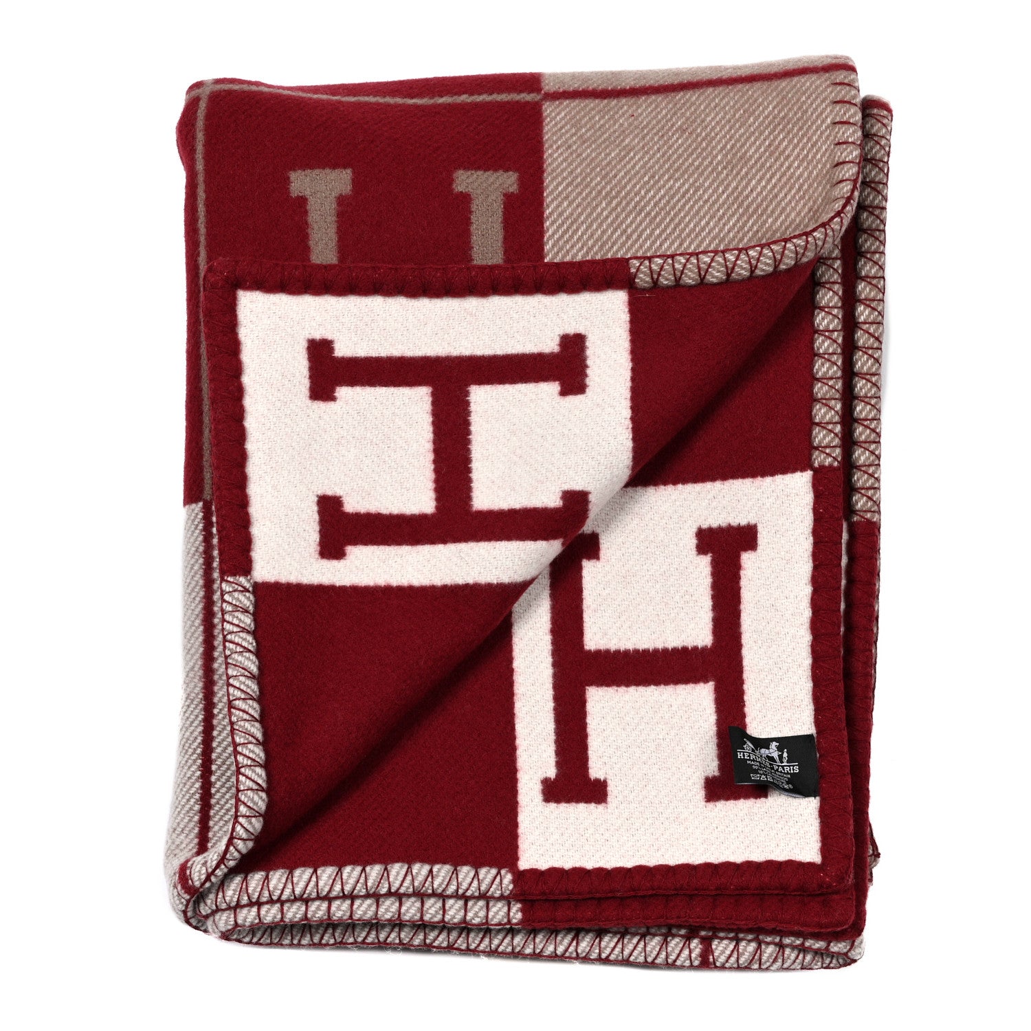 Hermes Wool Cashmere Avalon III Blanket Ecru Rouge H 2 of 3