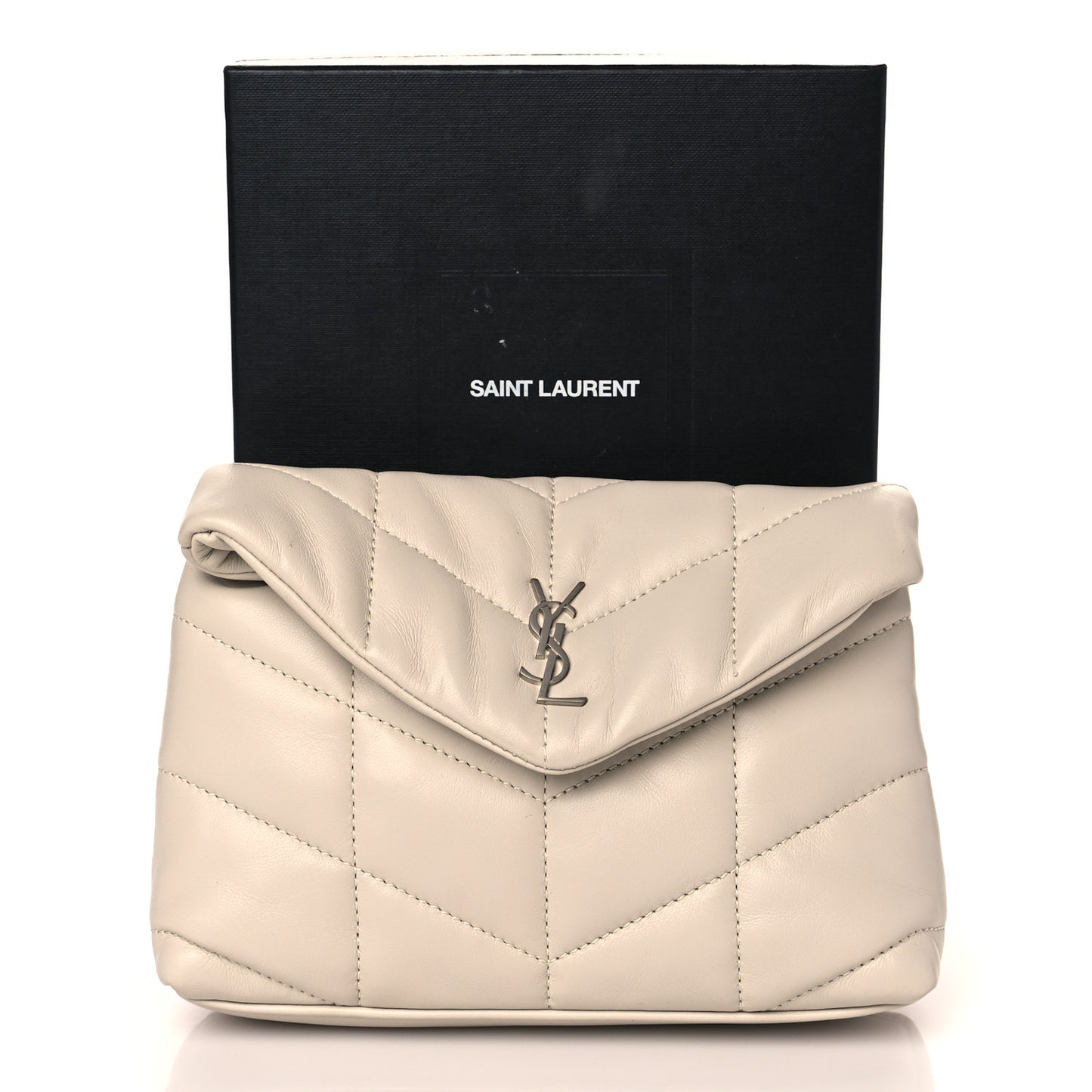 Lambskin Monogram Loulou Puffer Pouch Clutch Crema Soft