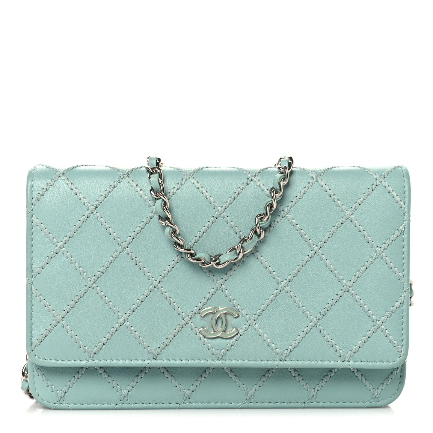 Calfskin Whipstitch Wallet On Chain WOC Green