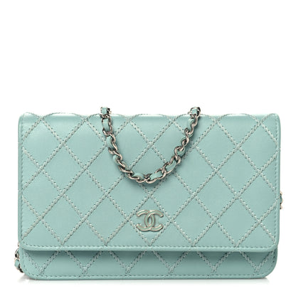 Chanel Calfskin Whipstitch Wallet On Chain WOC Green 1 of 11
