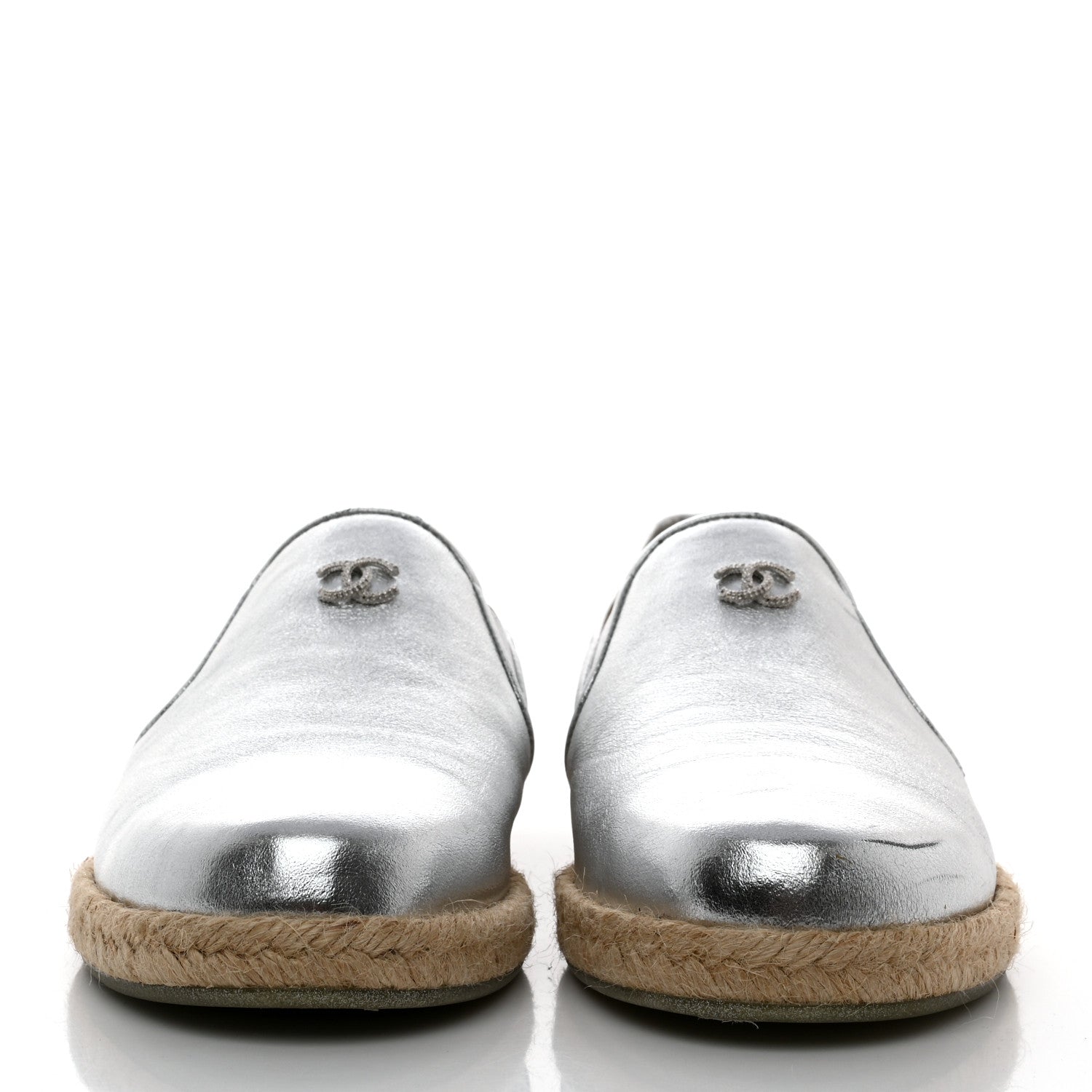 Chanel Crumpled Lambskin CC Mocassin Loafer Espadrilles 40.5 Silver 2 of 10