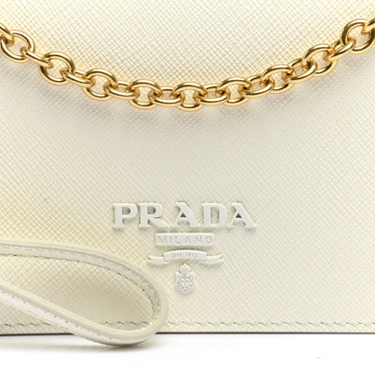 Prada Saffiano Shine Monochrome Mini Flap Crossbody Wristlet Bag Bianco 7 of 10