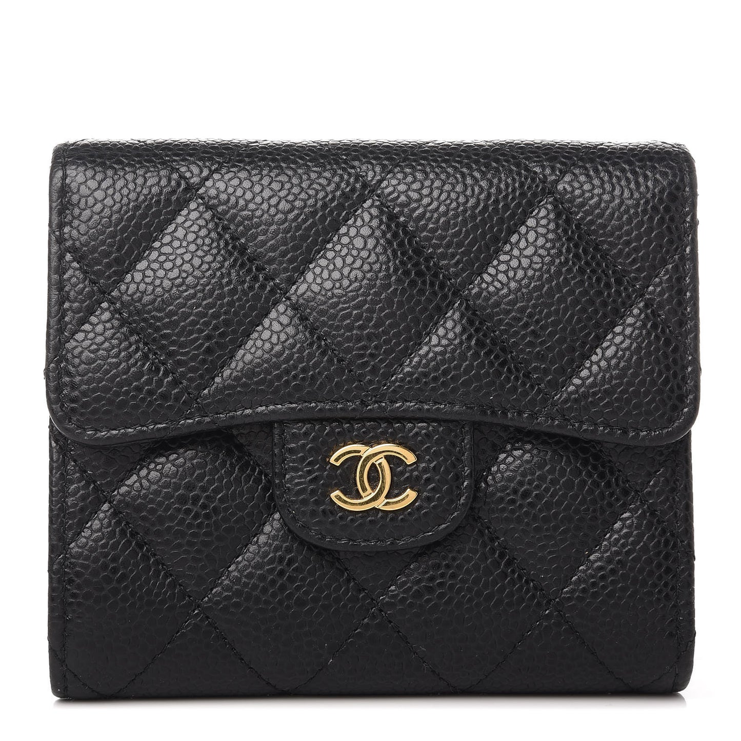 Caviar Quilted Compact Flap Wallet Black
