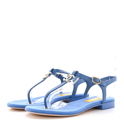 Chanel Lambskin CC Logo Thong Sandals 37 Blue 3 of 9
