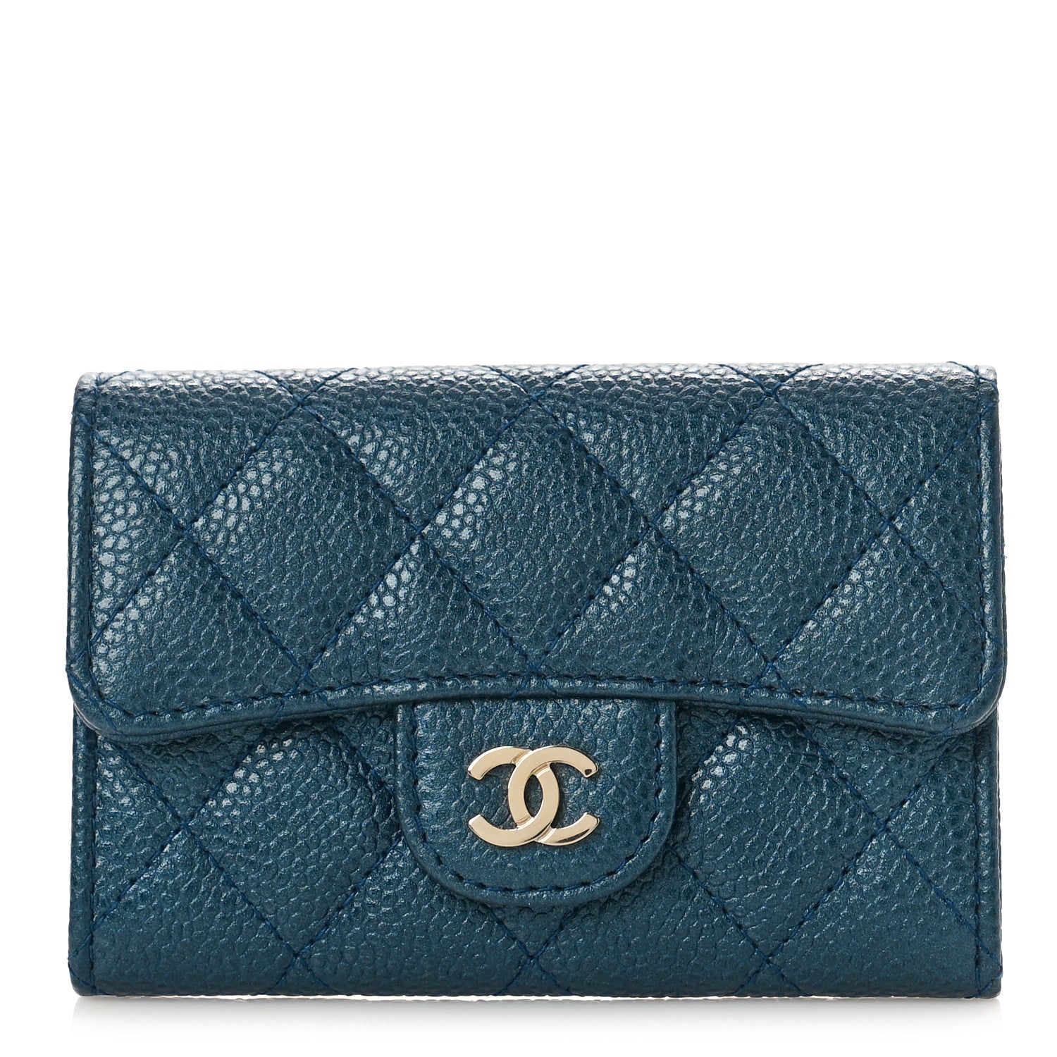 Chanel Metallic Caviar Quilted Flap Card Holder Wallet Dark Blue 1 of 9