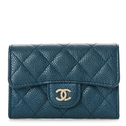 Chanel Metallic Caviar Quilted Flap Card Holder Wallet Dark Blue 1 of 9