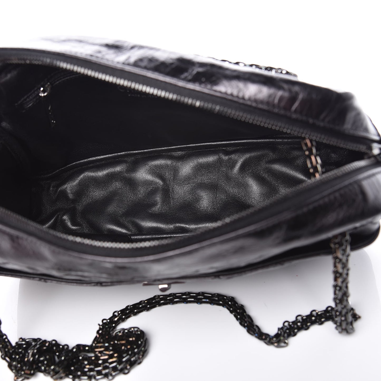 Metallic Aged Calfskin Quilted Medium Reissue Camera Case Black
