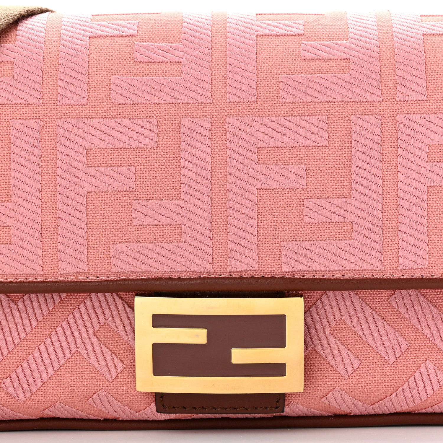 Fendi Canvas Vitello King FF Embroidered Baguette Rosa 8 of 11