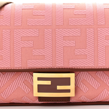 Fendi Canvas Vitello King FF Embroidered Baguette Rosa 8 of 11