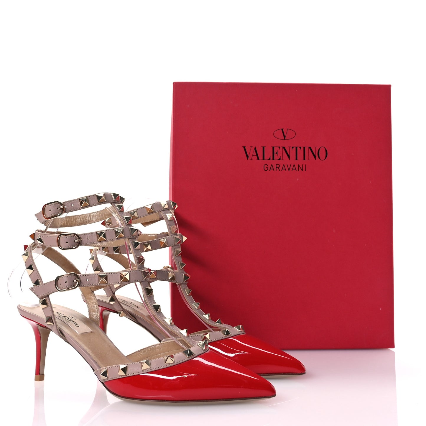 Patent Nappa Rockstud Ankle Strap 65mm Pumps 38 Rosso Valentino Poudre