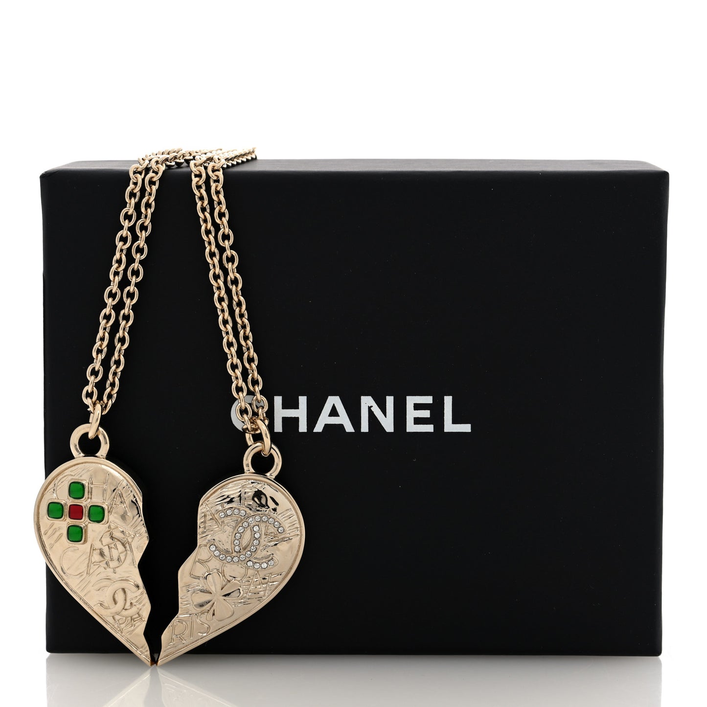 Crystal Gripoix Clover Heart CC Friendship Necklace Set Gold Multicolor