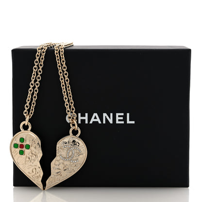 Chanel Crystal Gripoix Clover Heart CC Friendship Necklace Set Gold Multicolor 6 of 6