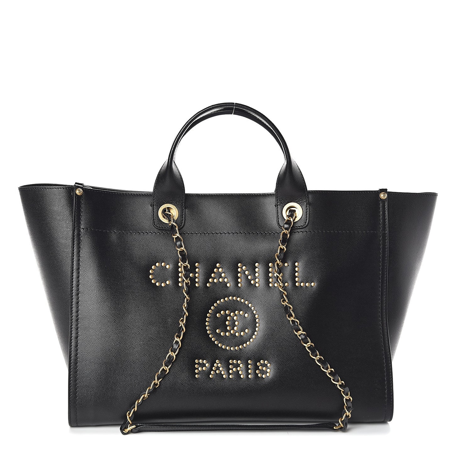 Caviar Medium Studded Deauville Tote Black