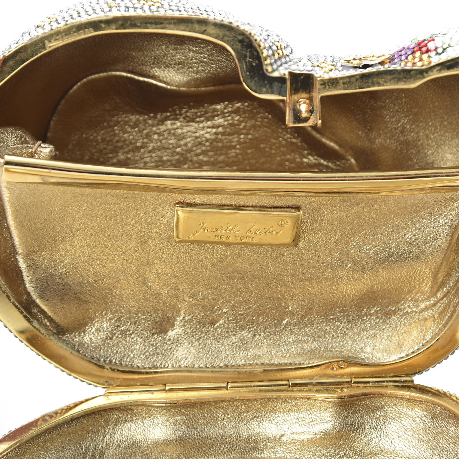 Judith Leiber Swarovski Crystal Sleeping Cat Minaudiere Clutch Silver Gold Multicolor 7 of 10