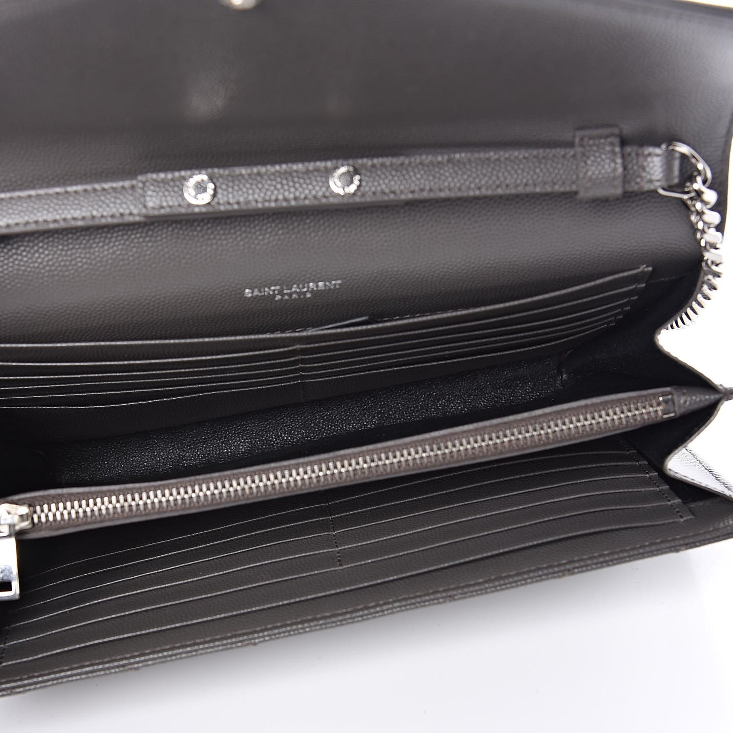 Grain De Poudre Matelasse Chevron Monogram Chain Wallet Fog