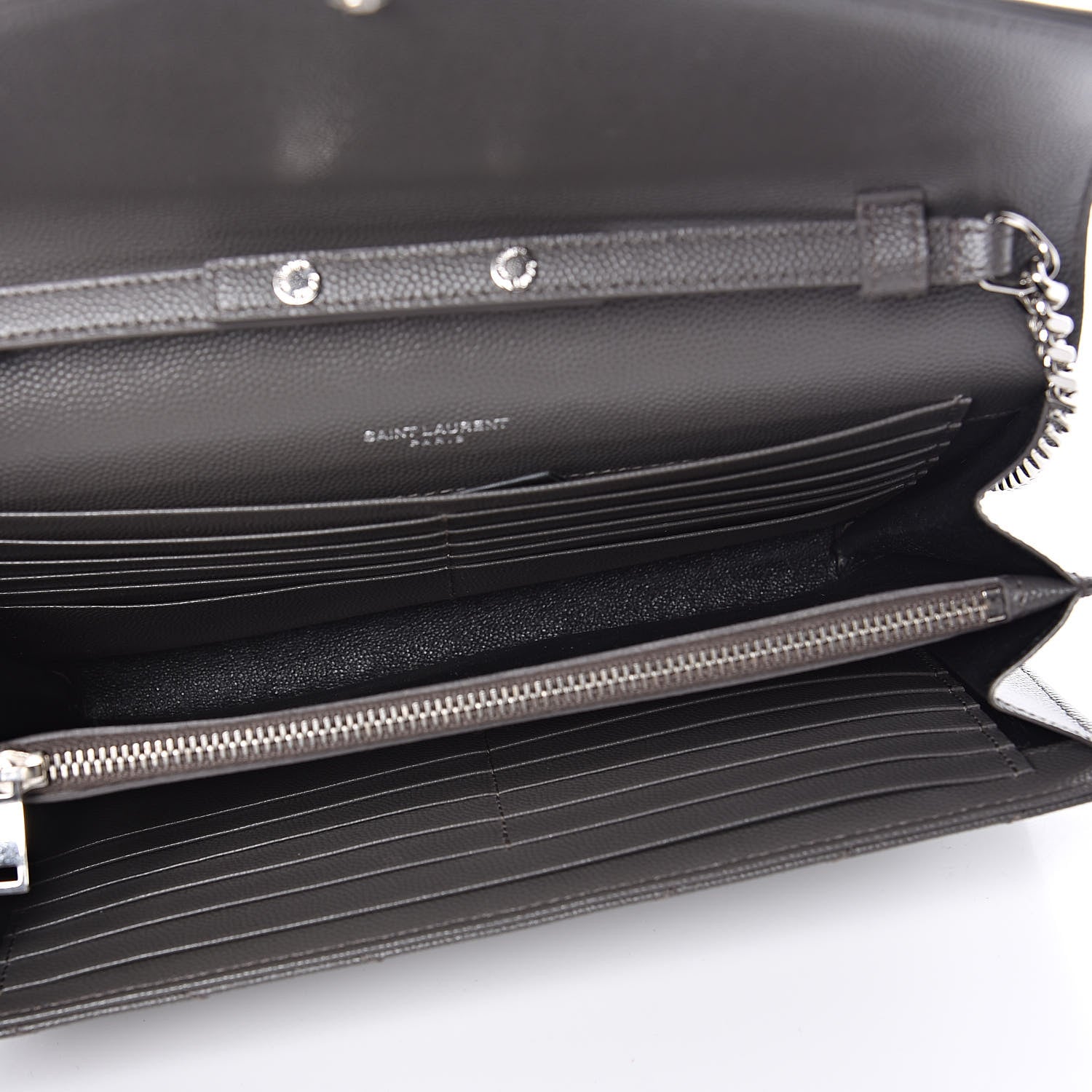 Saint Laurent Grain De Poudre Matelasse Chevron Monogram Chain Wallet Fog 5 of 12