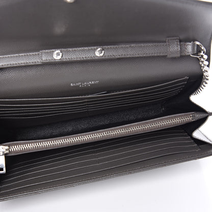 Saint Laurent Grain De Poudre Matelasse Chevron Monogram Chain Wallet Fog 5 of 12