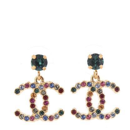 Chanel Crystal Over The Rainbow CC Drop Earrings Gold Multicolor 1 of 5