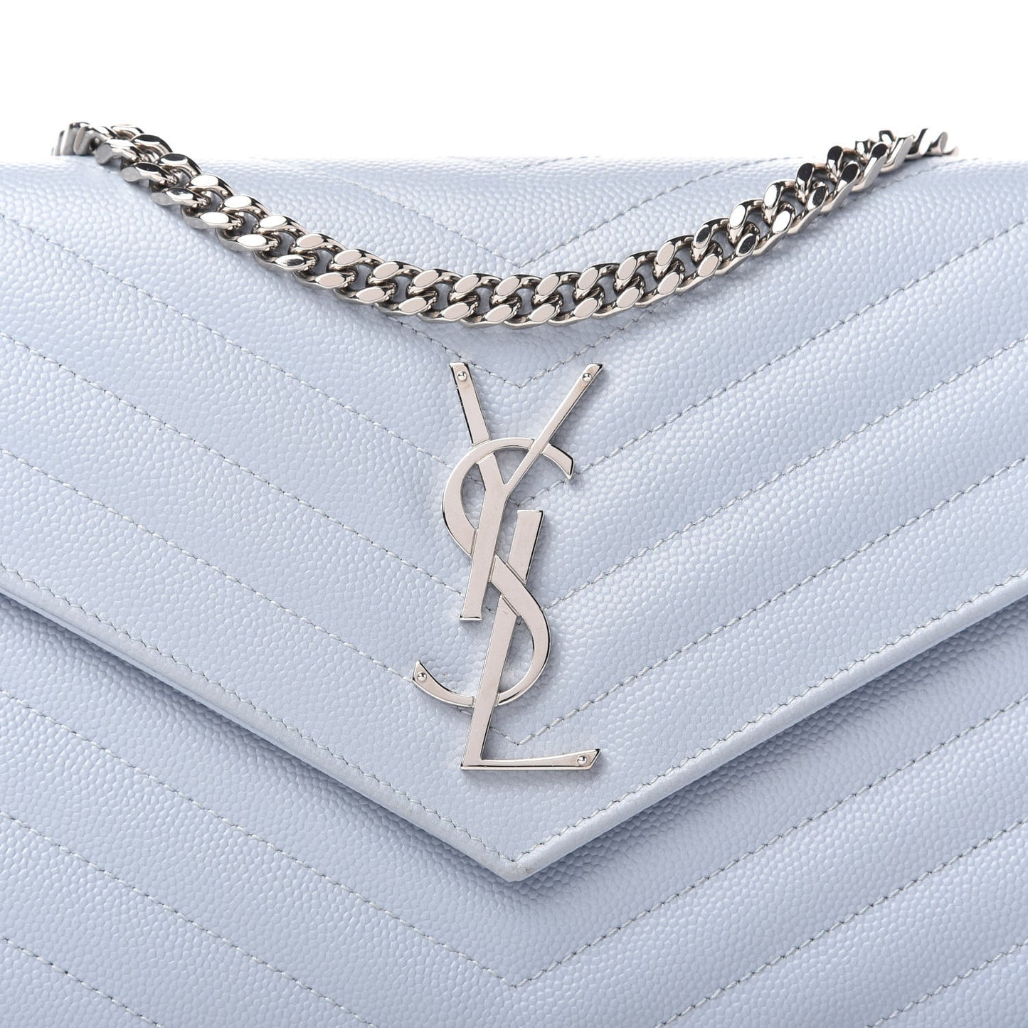 Grain De Poudre Matelasse Chevron Monogram Chain Wallet Sky Blue