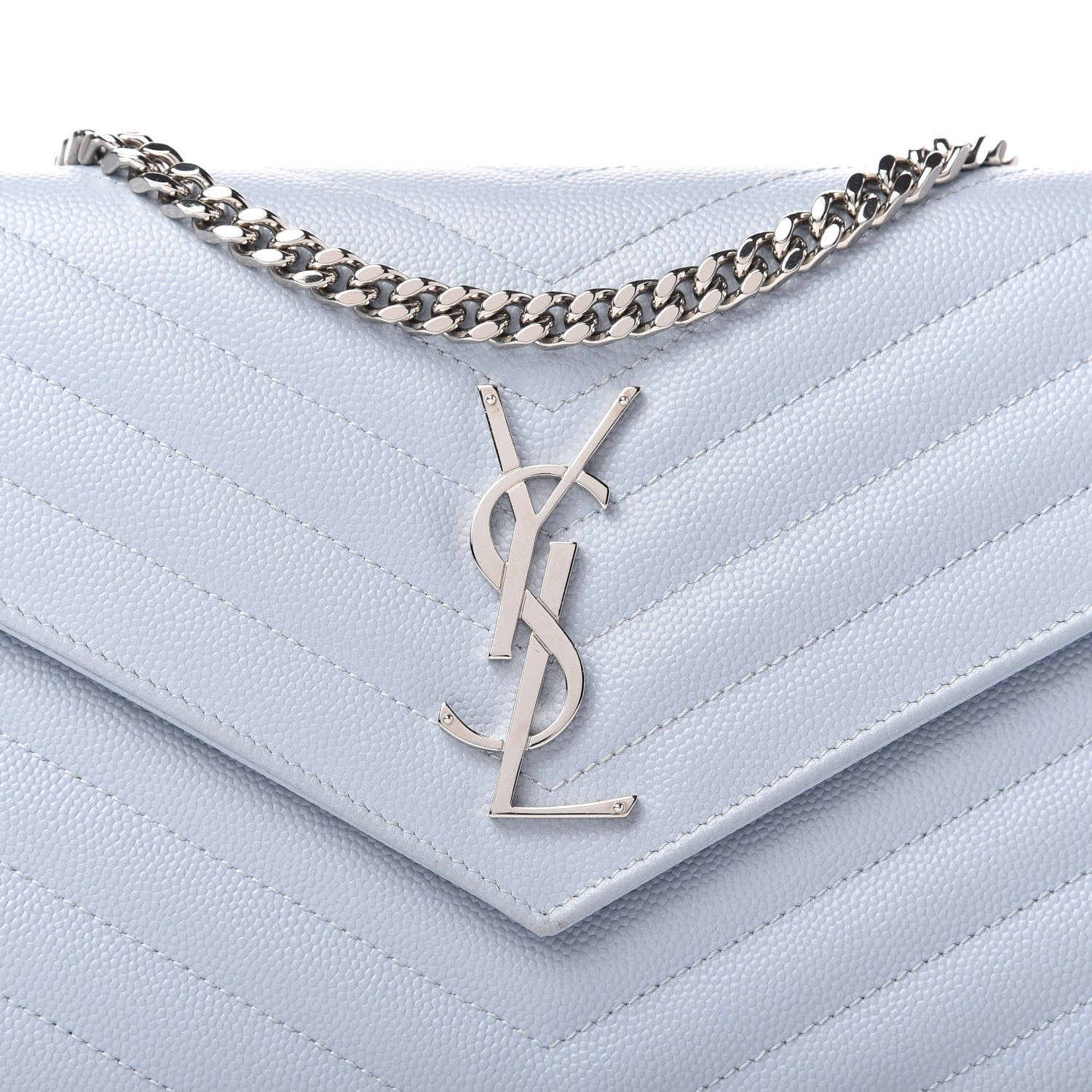 Saint Laurent Grain De Poudre Matelasse Chevron Monogram Chain Wallet Sky Blue 10 of 10