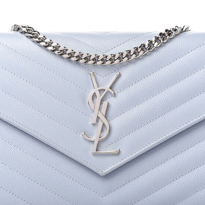 Saint Laurent Grain De Poudre Matelasse Chevron Monogram Chain Wallet Sky Blue 10 of 10