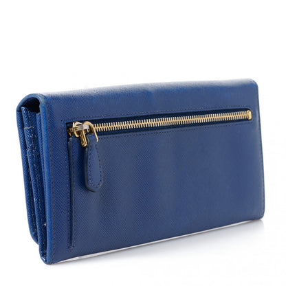 Prada Saffiano Metal Continental Flap Wallet Bleuette 3 of 14