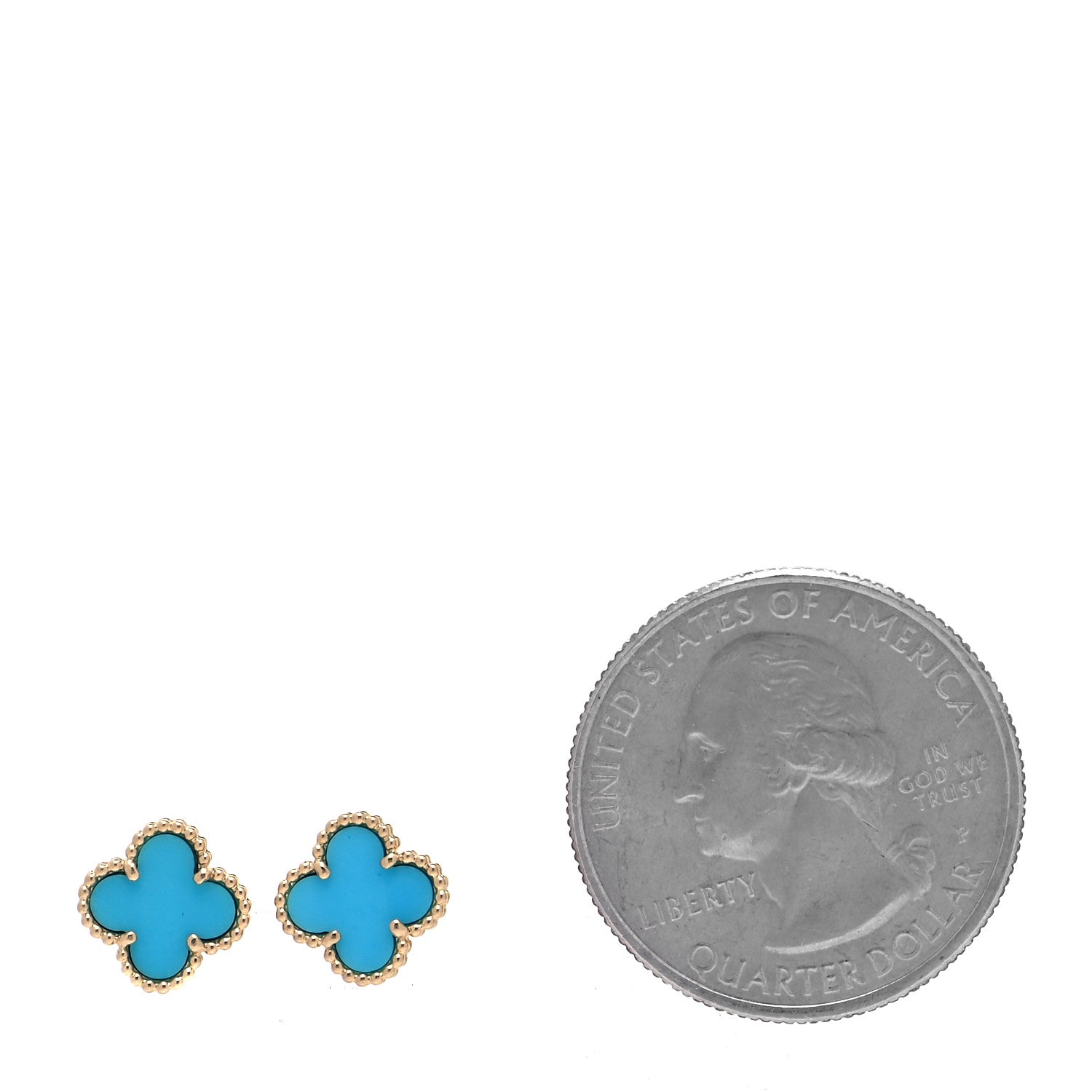 Van Cleef & Arpels 18K Yellow Gold Turquoise Sweet Alhambra Earrings 2 of 6