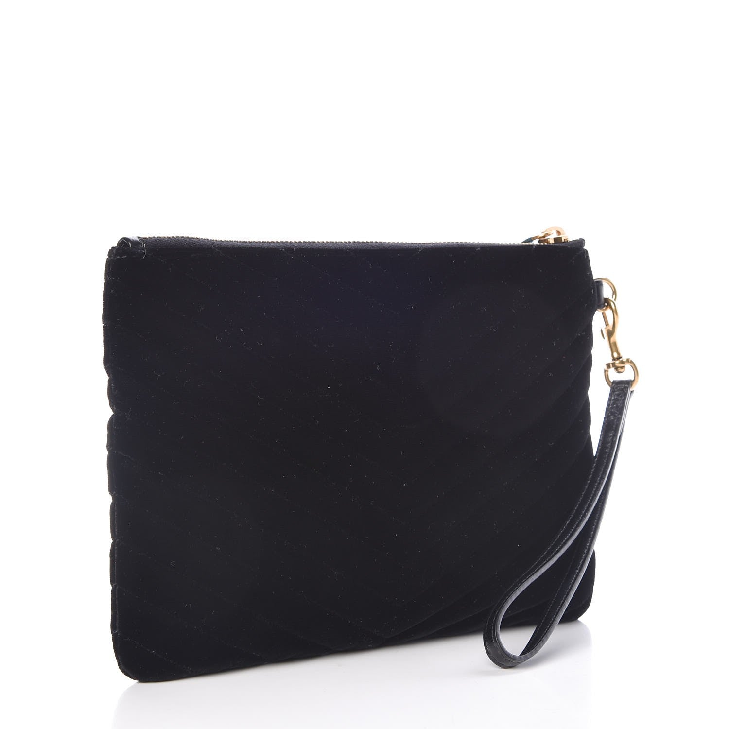 Saint Laurent Velvet Matelasse Chevron Monogram A5 Wristlet Black 2 of 11