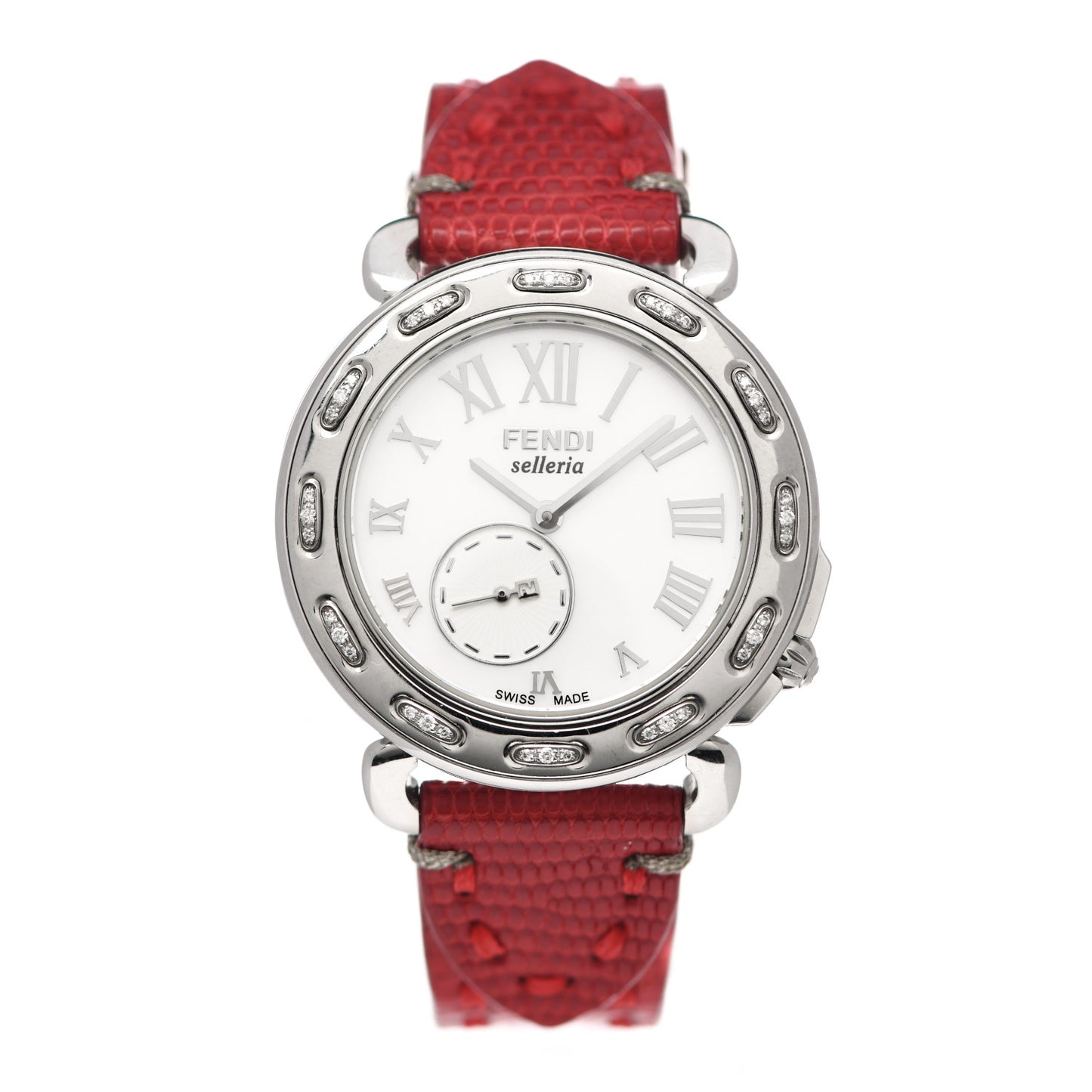 Stainless Steel Calfskin Diamond Mother of Pearl 37mm Selleria Quartz Watch Red