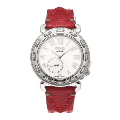 Fendi Stainless Steel Calfskin Diamond Mother of Pearl 37mm Selleria Quartz Watch Red 1 of 5