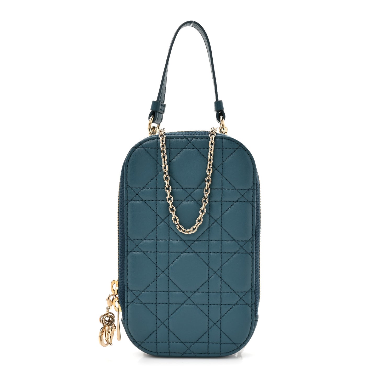 Lambskin Cannage Lady Dior Phone Holder Blue