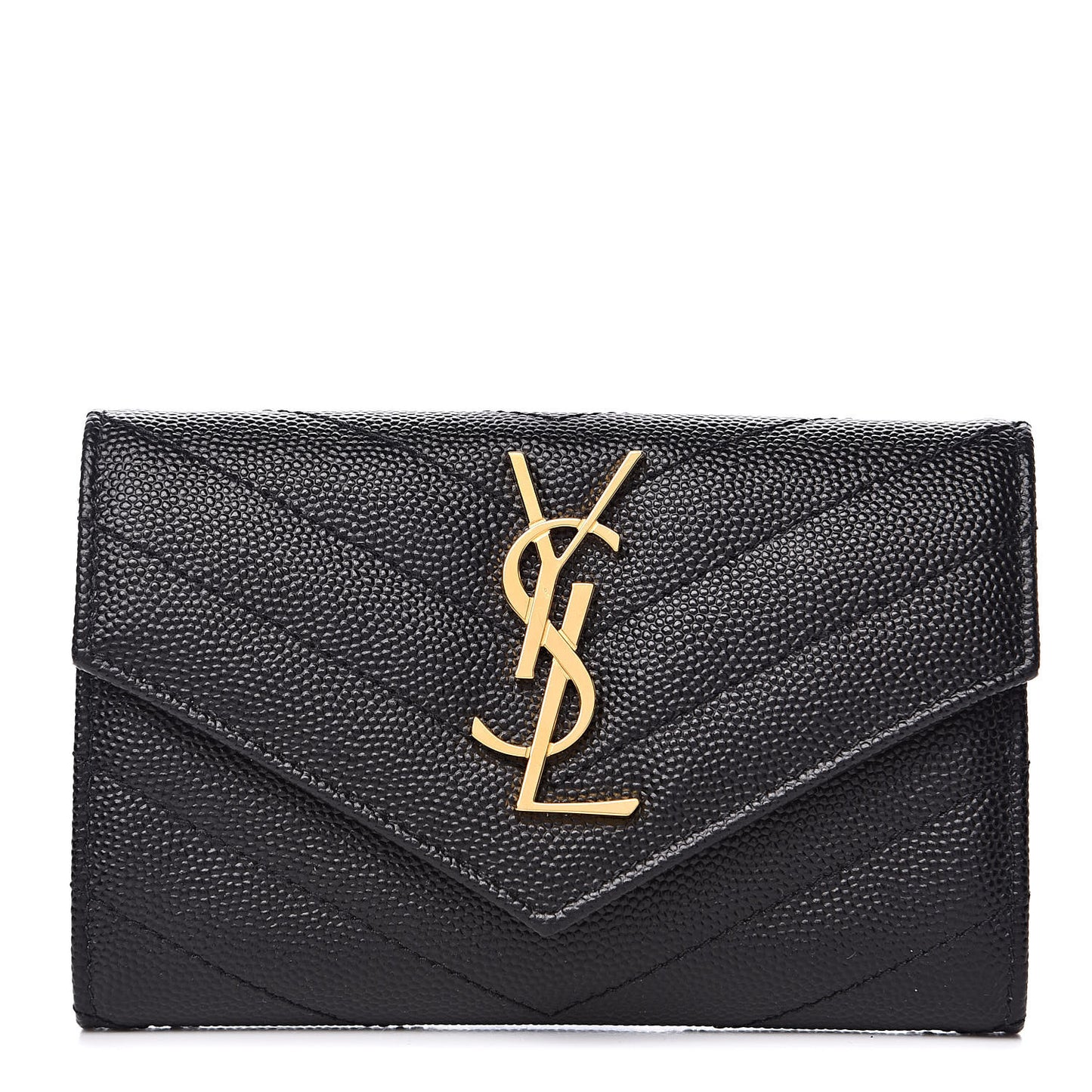 Grain De Poudre Matelasse Chevron Small Monogram Envelope Wallet Black