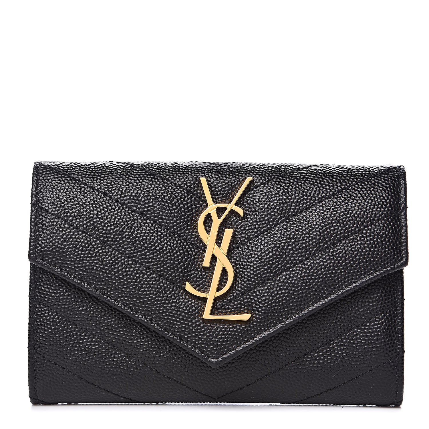 Saint Laurent Grain De Poudre Matelasse Chevron Small Monogram Envelope Wallet Black 1 of 7