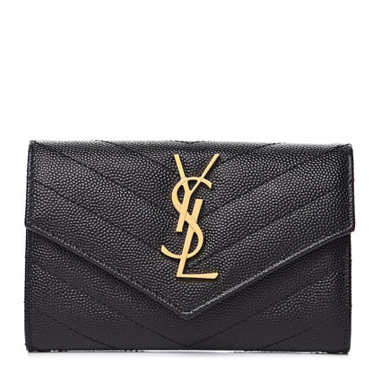 Saint Laurent Grain De Poudre Matelasse Chevron Small Monogram Envelope Wallet Black 1 of 7