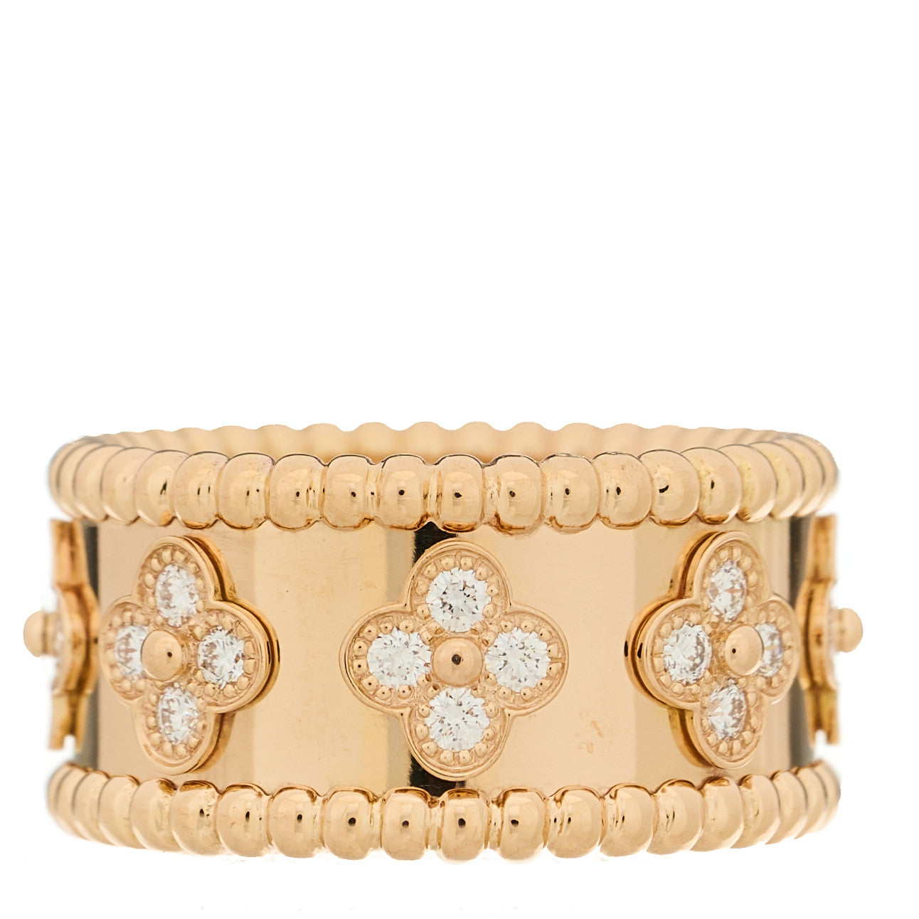 Van Cleef & Arpels 18K Rose Gold Diamond Medium Perlee Clovers Ring 54 7 1 of 5
