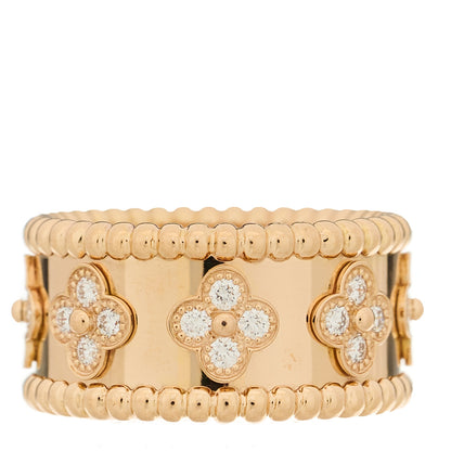 Van Cleef & Arpels 18K Rose Gold Diamond Medium Perlee Clovers Ring 54 7 1 of 5