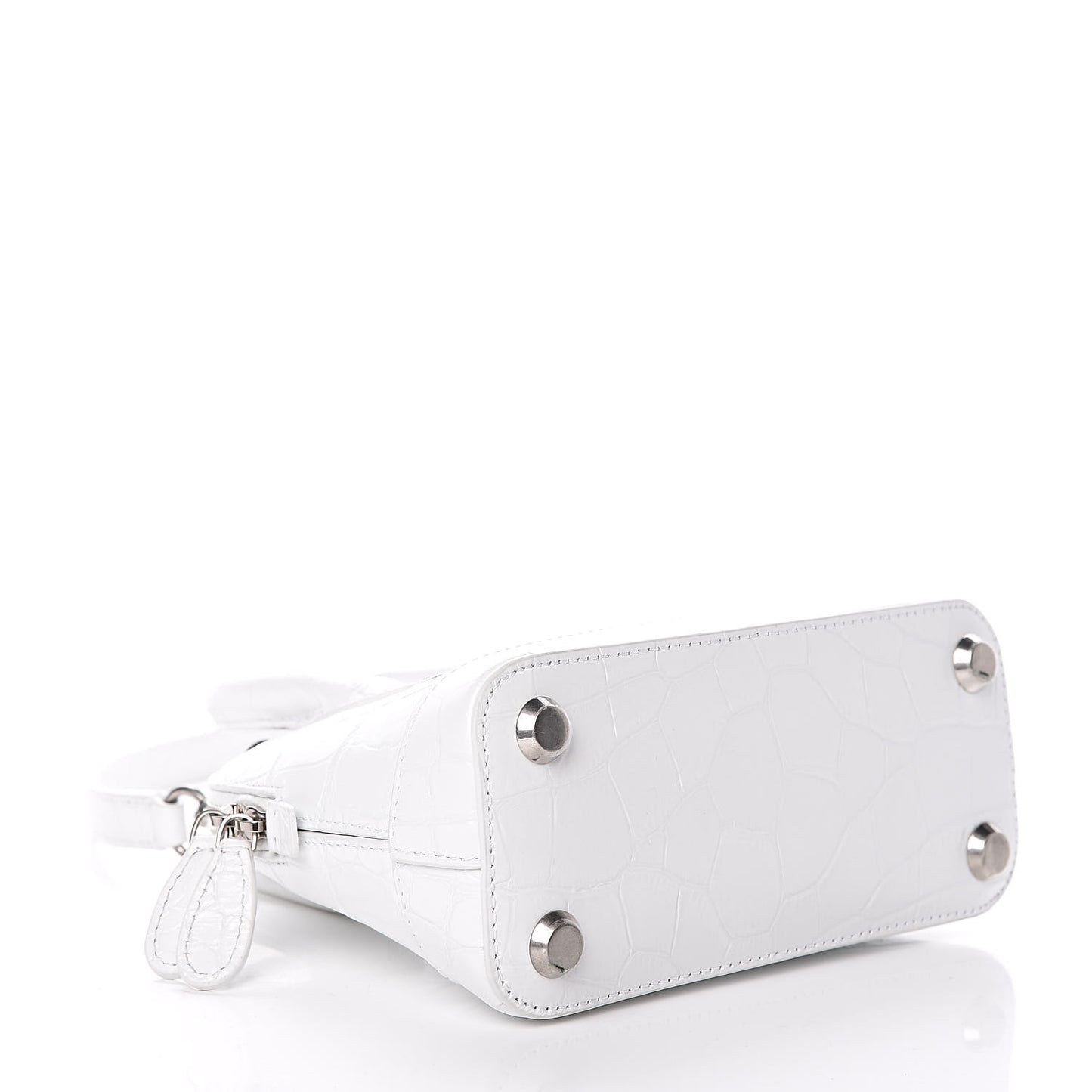 Calfskin Crocodile Embossed XXS Ville Top Handle Bag White Black