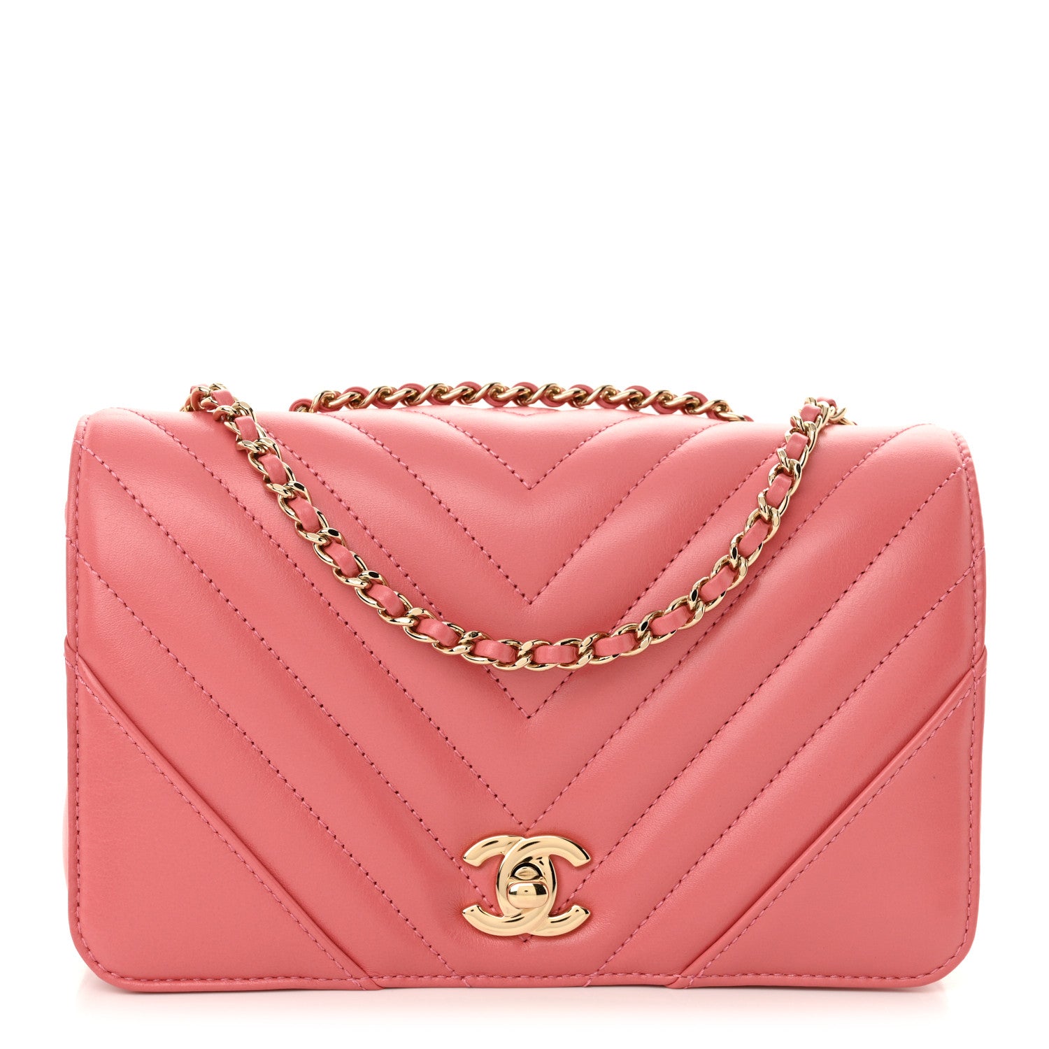 Chanel Calfskin Chevron Quilted Mini Statement Flap Pink 1 of 10