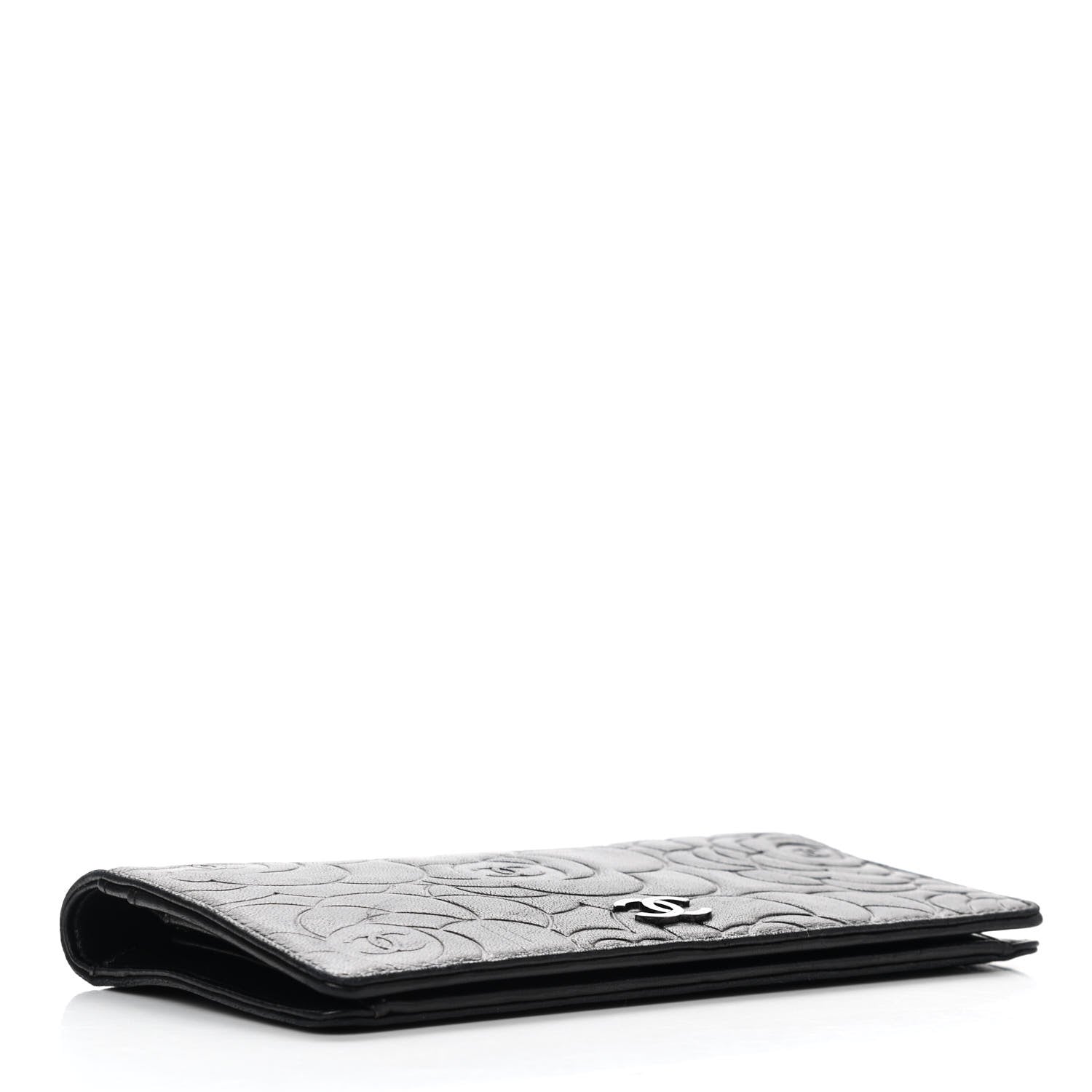 Chanel Lambskin Camellia Embossed Yen Wallet Black 4 of 11
